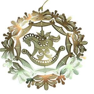 Rocking Horse‎ Ornament Filigree Gold Tone Vintage Christmas Laser Cut